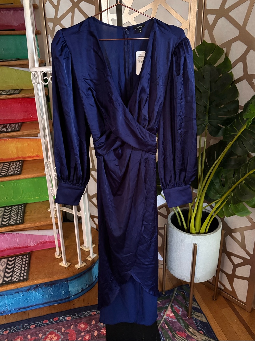 Express blue satin midi dress. NWT